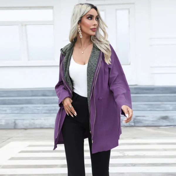 Coat long long sleeve windbreaker with hat - Image 13