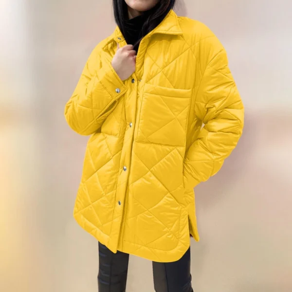 Women's  Loose Casual Solid Color Medium Long Diamond  Down Cotton Jacket, - Image 8