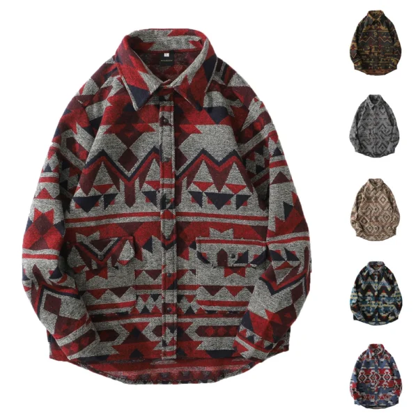Retro Ethnic Long Sleeved Shirt Men'S Street Loose Fashion Jacket