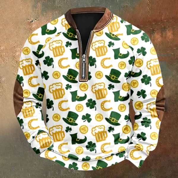 Men's St. Patrick's Day Vintage Casual Zip Sweatshirt Outdoor Casual Top - Image 37