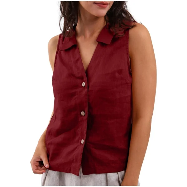 Women's Fashion Loose Solid Color Cotton And Linen Buttoned Lapel Vest Casual - Image 35