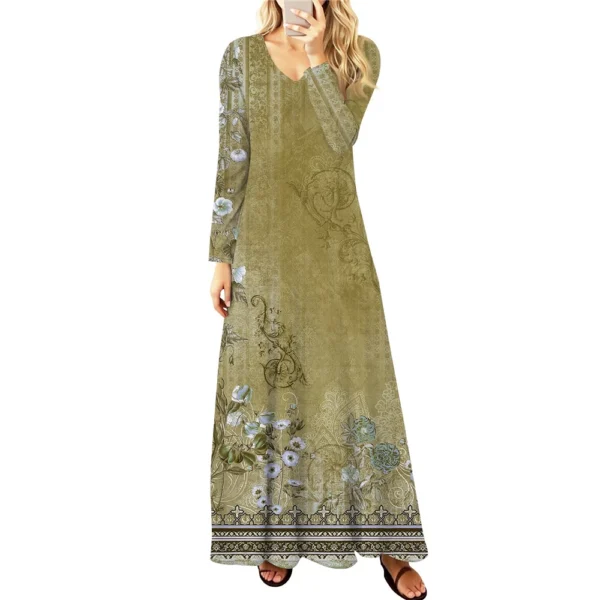 Women's Casual Fashion Long Sleeve Graphic Printed Vintage Long Dresses Fall - Image 8
