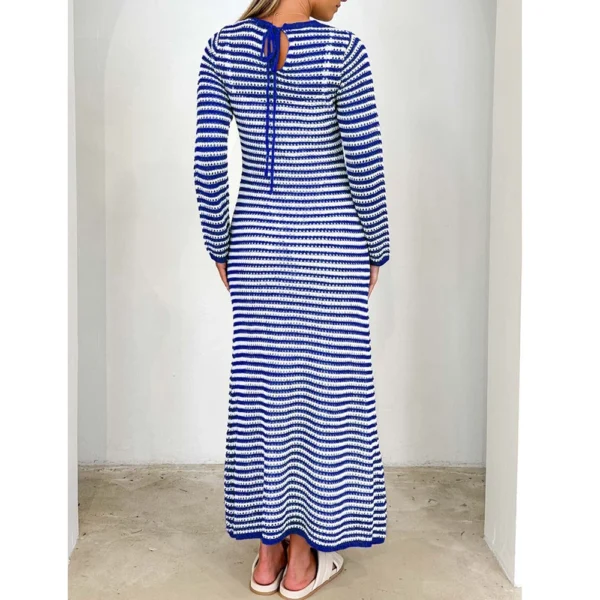 Women's Casual Striped Long Sleeved Sweater Dress, Mid Length Dress, Slim Fit - Image 11