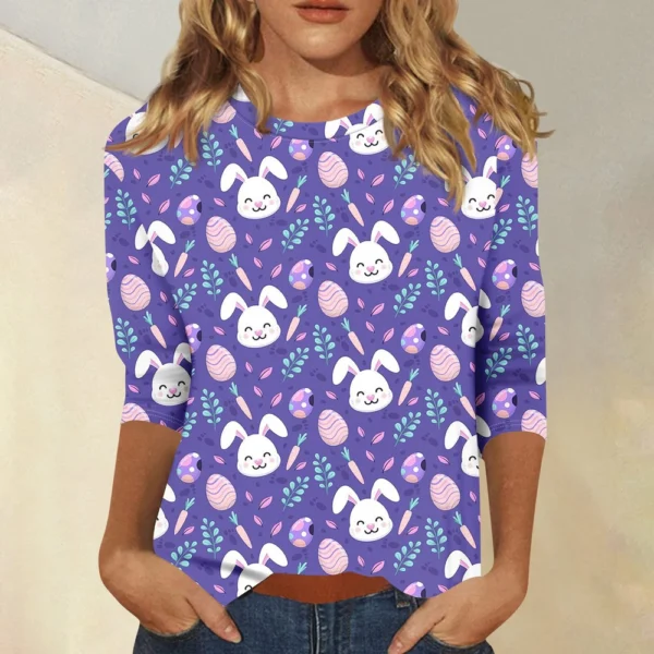 Women's Fashion Tops Casual 3/4 Sleeve Plus Size Easter Basic Printed Pullover - Image 25