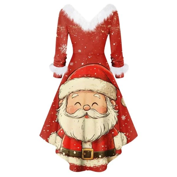 Women's Fashion V-neck Casual Fit Christmas Print Party Long Sleeve Dress - Image 12