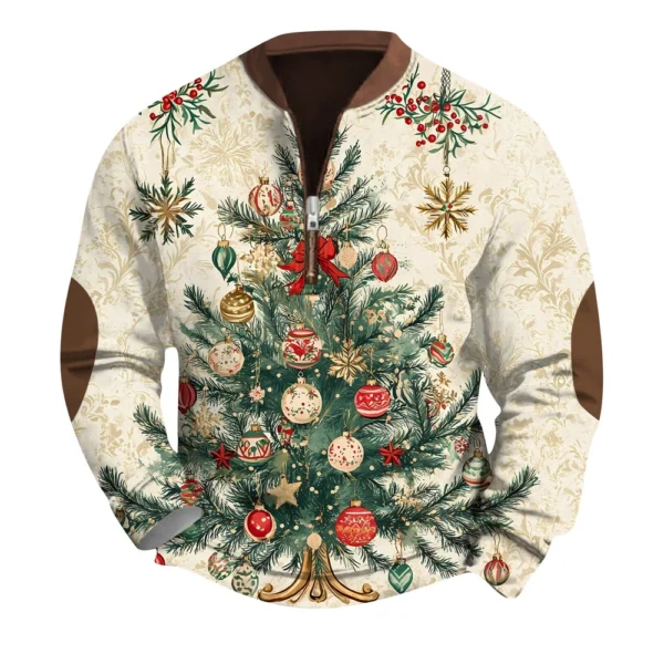 Men's Fashion Casual Half Zipper Neck Loose Long Sleeve Christmas Printed - Image 25