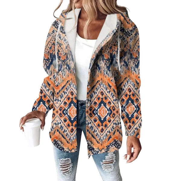 Hoodies For Women Winter Warm Sweatshirt Button Drawstring Hooded Print Jacket - Image 10