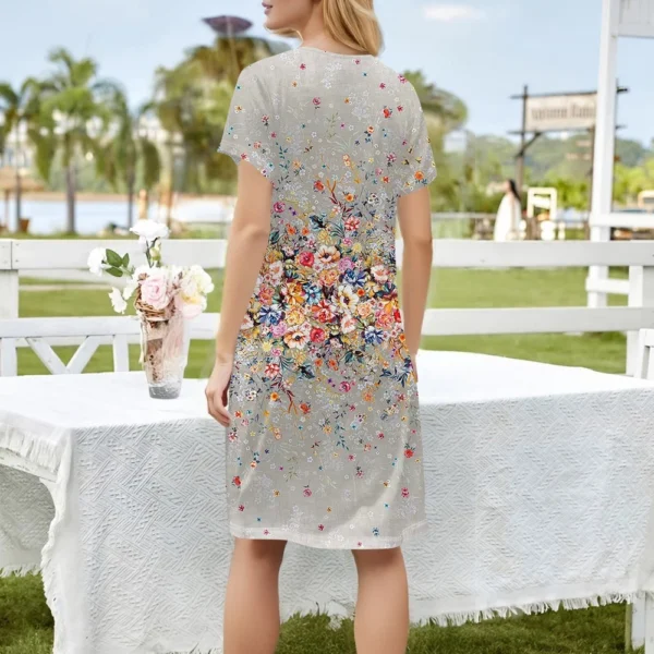 Women's Square Collar Short Sleeve Fashion Skirt Floral Print Pocket Casual - Image 12