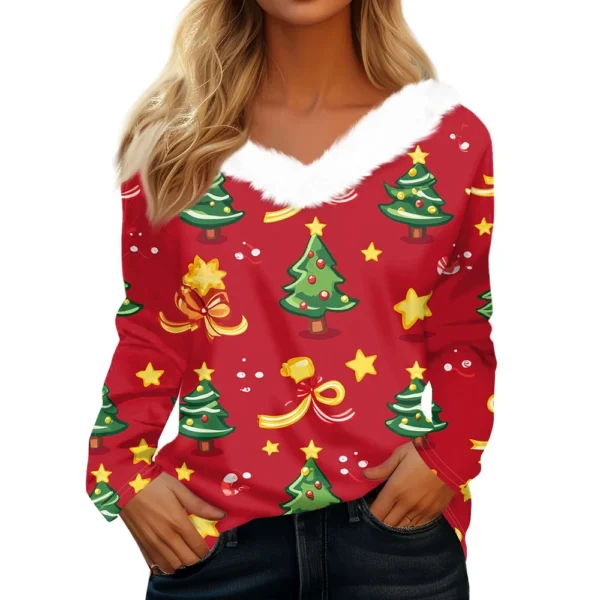 Long Sleeve Shirts For Women Cute Tops Christmas Prints Tees Blouses Casual - Image 32