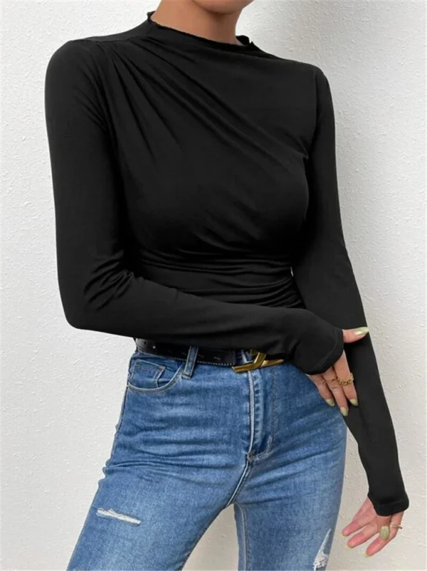 Women's Solid Color Slim Long Sleeve T-Shirt Women - Image 12