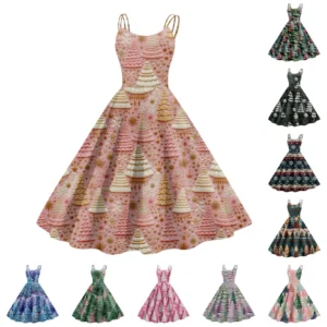 Women's Fashion Christmas Printed Sexy Strapless Gothic Cocktail Dress Punk,