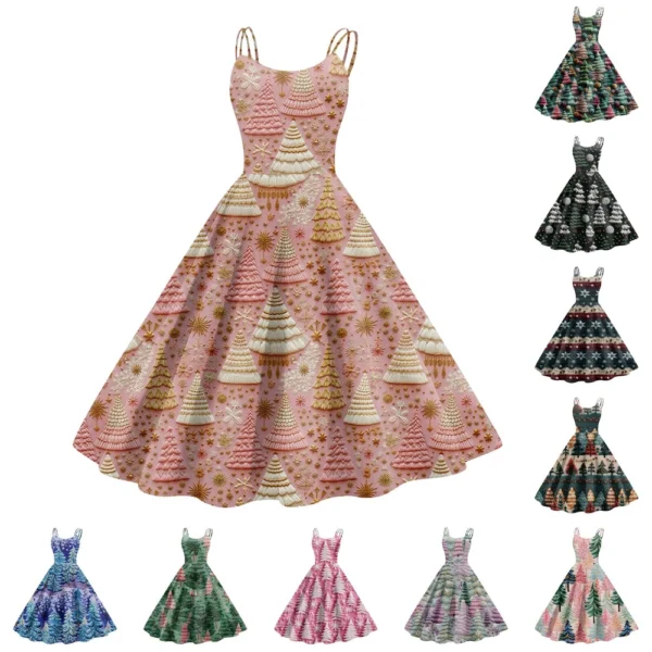 Women's Fashion Christmas Printed Sexy Strapless Gothic Cocktail Dress Punk,