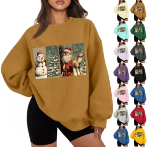 Women's Casual Fashion Long Sleeve Christmas Print Round Neck Sweatshirt Top