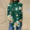 Women's Printed Christmas High Neck Pullover Long Sleeve Casual Fashion T-Shirt - Image 28