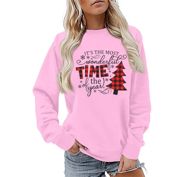 Women's Fashion Casual Round Neck Loose Long Sleeve Solid Color Sweatshirt - Image 25