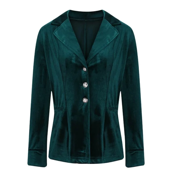 Women's Long Sleeved Lapel Solid Color Gold Velvet Loose Small Suit Jacket - Image 11