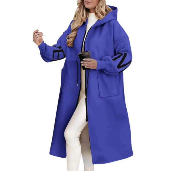 Women's  Solid Color Hooded Long Sleeve Knitted Sleeves Patchwork Casual Zip - Image 3