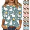 Women's Printed Tops Plus Size Casual Easter Basic Fashion 3/4 Sleeve Pullover
