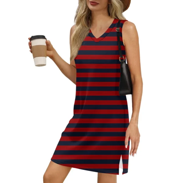 Women's V-neck Summer Casual Beach Vacation Women's Sleeveless Striped Print - Image 4