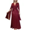 Women's Fashionable Solid Color V Neck Sequin Sexy Evening Dress Party Long - Image 29