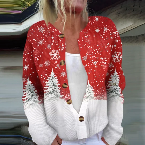 Women's Fashion Long Sleeve Christmas Snowman Snowflake Print Jacket Cardigan - Image 16