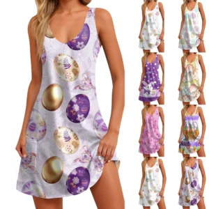 Women's Sundresses Casual Easter Printed Dresses Summer Loose Fashion Dress