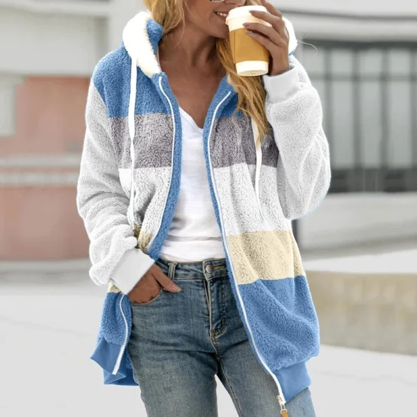 Women's Fashion Stitching Loose Hoodies Long Sleeve Plush Zipper Coat - Image 25