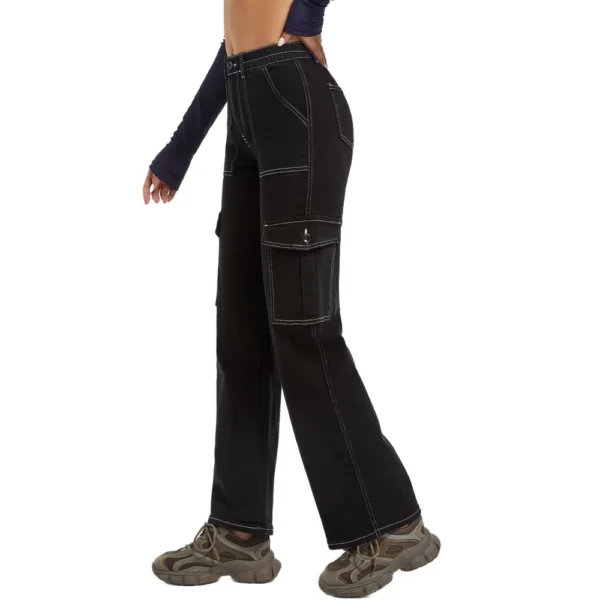 Blue Flower Pocket Plus Size Wide Leg Pants For Women Jeans - Image 12