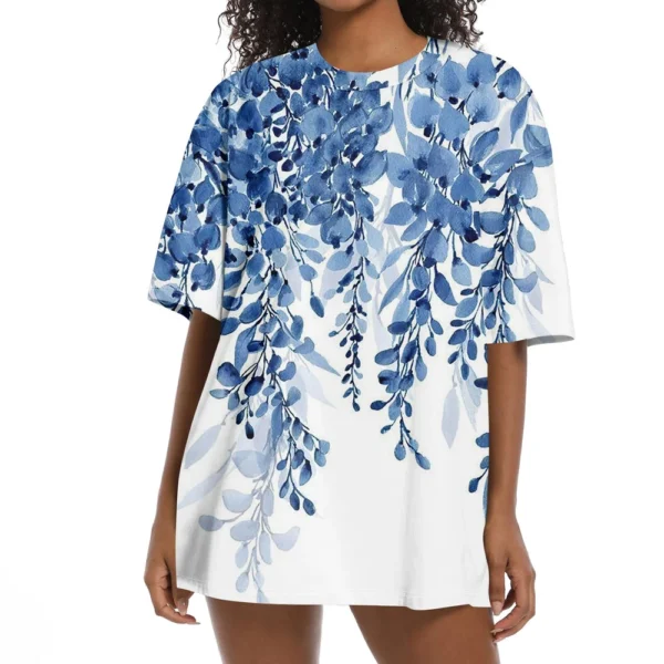 Shirt For Women's Fashion Casual Falling Shoulder Sleeves Round Neck Short - Image 6