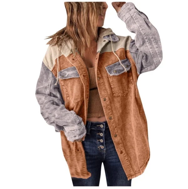 Women's Contrasting Splicing Double Pocket Hooded Jacket - Image 4
