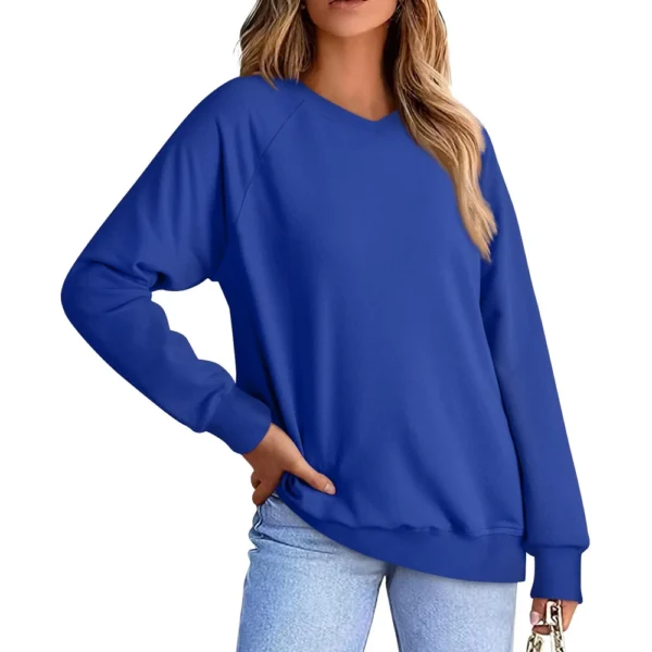 Women's Fashion Sweatshirt V-neck Long Sleeve Solid Color Casual Loose Pullover - Image 17