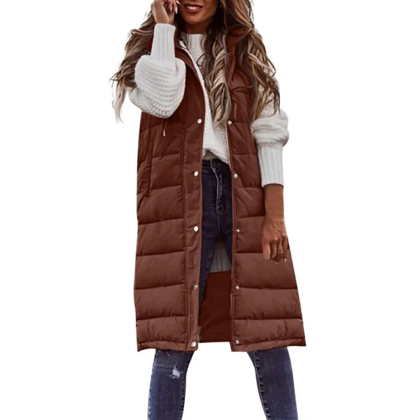 Women's Fashion Solid Color Hooded Single-Breasted Mid-Length Cotton Vest Slim - Image 6