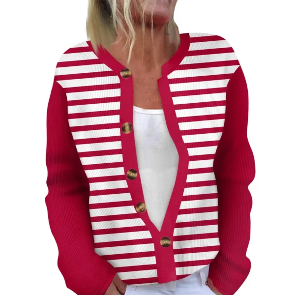 Women's Fashion Long Sleeve  Carnival Color Stripes Print Jacket Cardigan - Image 11