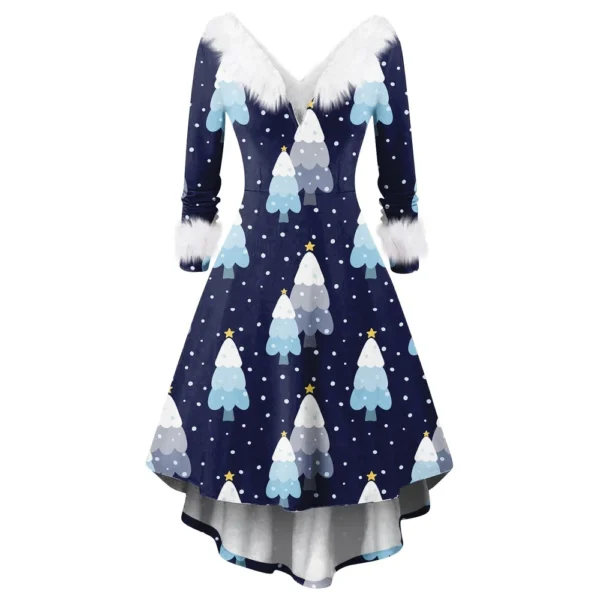 Women's Fashion V-neck Casual Fit Christmas Print Party Long Sleeve Dress - Image 23