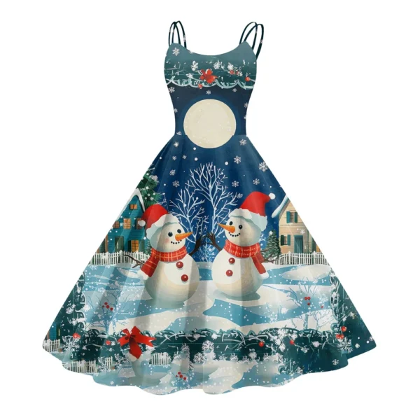 Women's Fashion Christmas Printed Sexy Strapless Gothic Cocktail Dress Punk, - Image 17