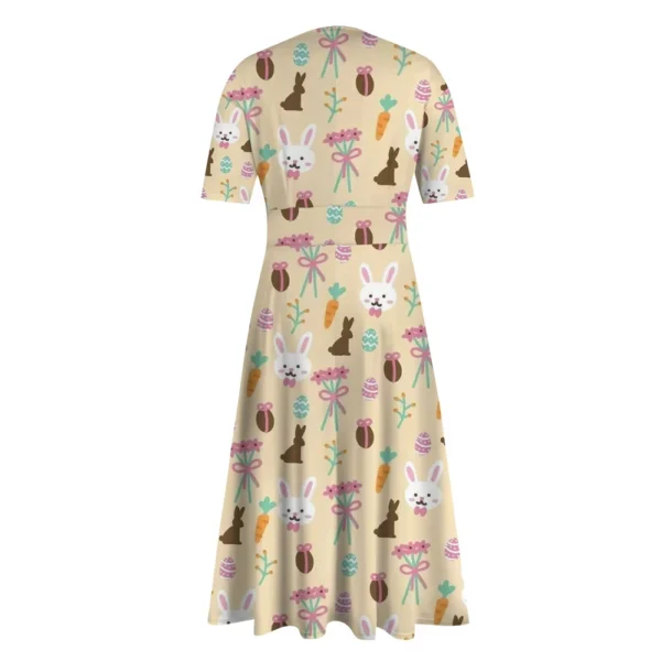 Ladies Casual Fashion Gradient Print V-Neck Short Sleeve Waist Long Swing Dress - Image 11