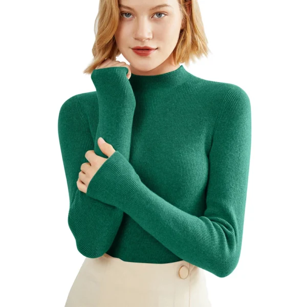 2024 Women's Sweaters Half Turtleneck Thin Long Sleeve Causal Pullover Sweater - Image 12