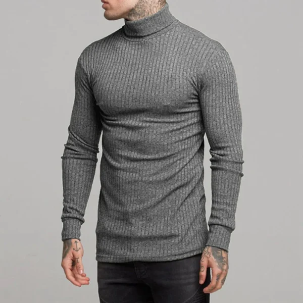 Men's Winter Solid Color Striped Casual Tops Long Sleeve Round Neck Sweatshirt - Image 15