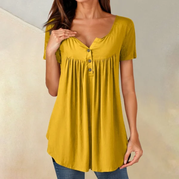 Women Tunic Tops Dressy Casual Summer Short Sleeve Shirts Loose Fit Pleated - Image 58