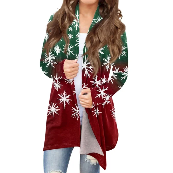 Women's Fashion Christmas Printed Jacket Cardigan Casual Medium Length Coat - Image 7