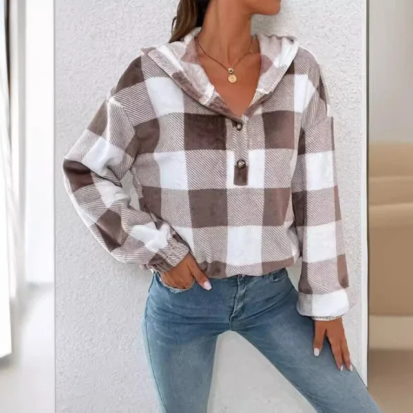 Button Hooded Plush Loose Casual Sweater Women's Clothing - Image 13