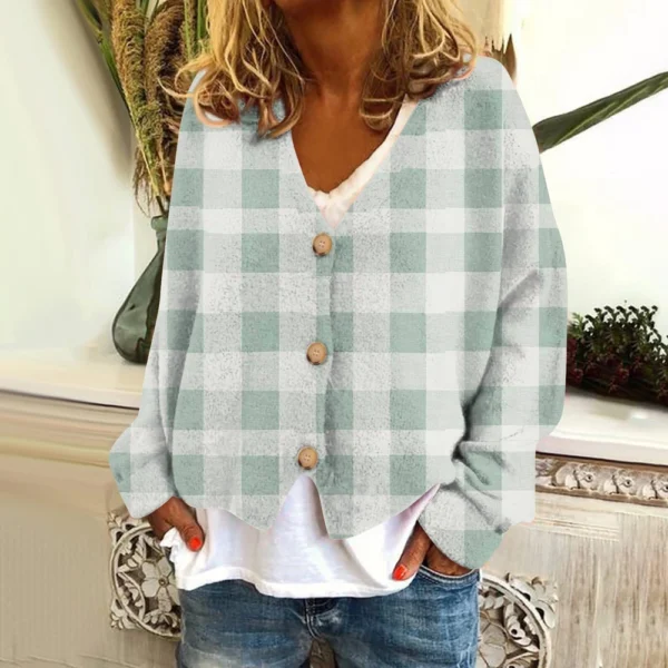 Women's Fashion Short Jacket Casual  Plaid Print Single Breasted Plush Top ﻿ - Image 30