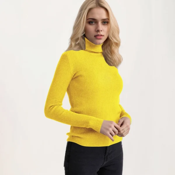 Women's Fashion Casual Solid Color Versatile Knitted High Neck Pullover Sweater - Image 76