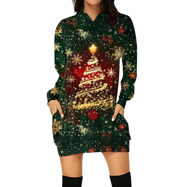 Ladies' Loose Casual Pocket Long Sleeved Hoodie Christmas Printed Sweatshirt - Image 26