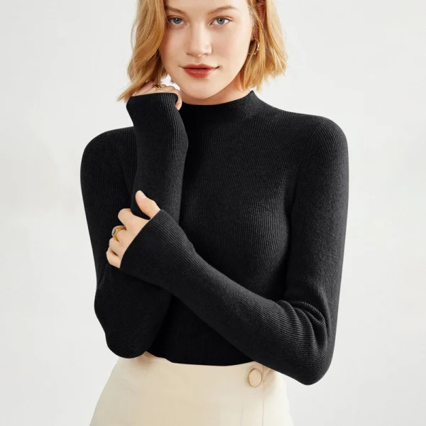 2024 Women's Sweaters Half Turtleneck Thin Long Sleeve Causal Pullover Sweater - Image 9