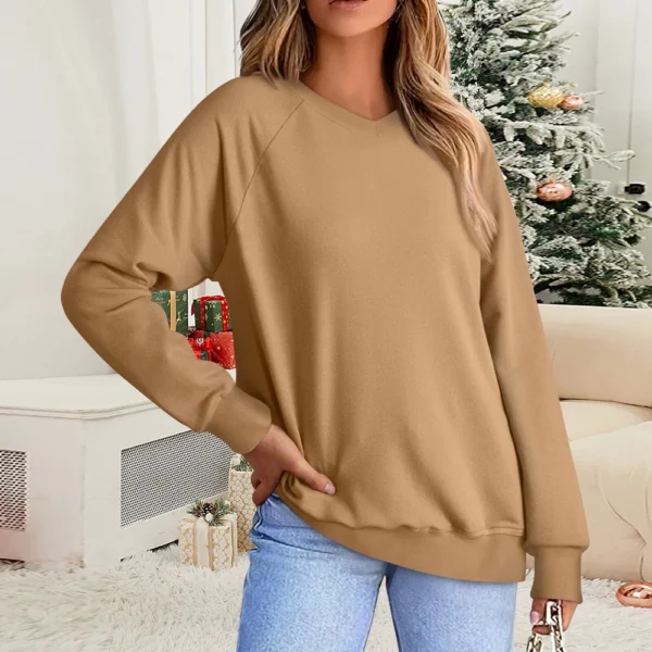 Women's Fashion Sweatshirt V-neck Long Sleeve Solid Color Casual Loose Pullover - Image 25
