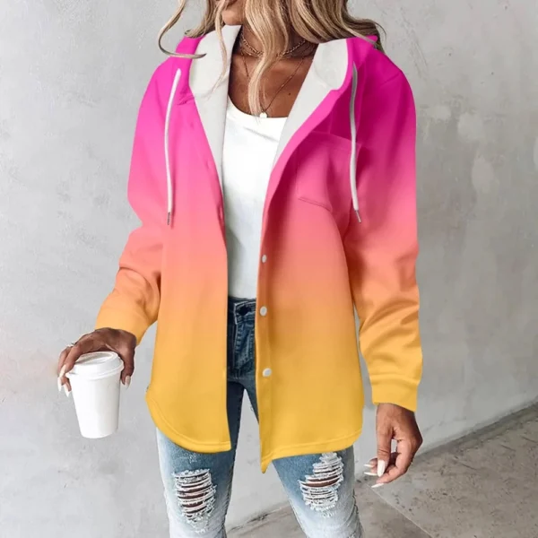 Fleece Hoodies For Women Warm Print Sweatshirt Button Lined Drawstring Hooded - Image 30