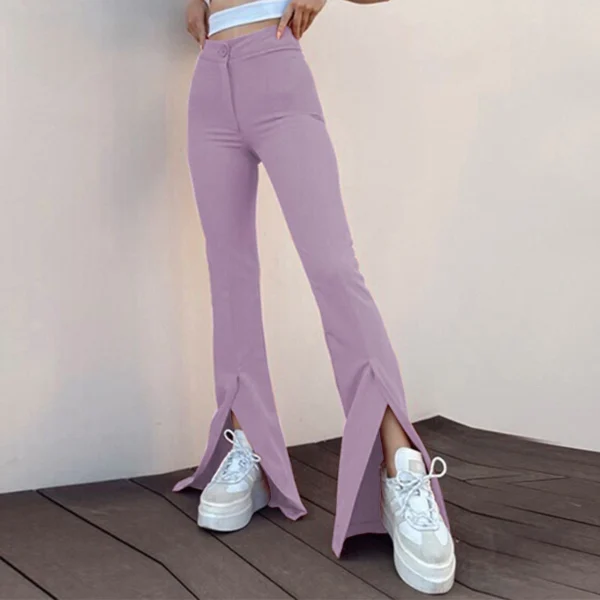 Split-cut personalized solid color flared pants - Image 23
