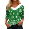Women's V Neck Christmas Party Top Fleece Collar Shirt Long Sleeve T Shirt - Image 6