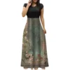 Women's Fashion Casual Loose Printed Round Neck Short Sleeve Long Dresses - Image 26